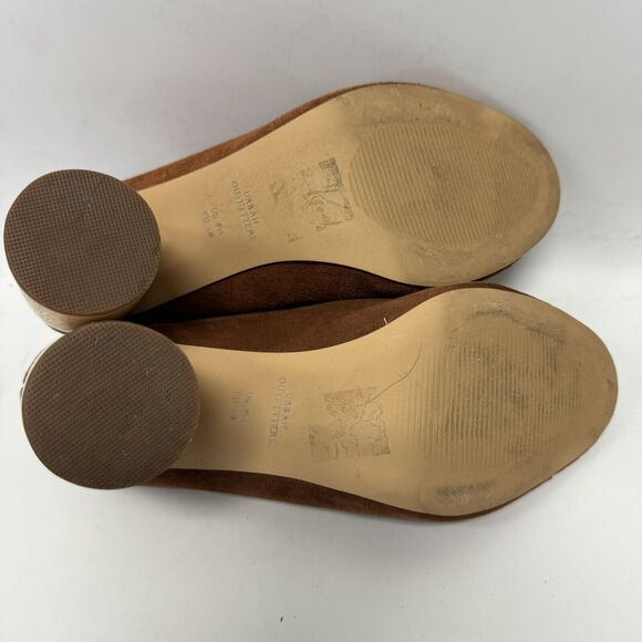 Urban Outfitters UO Block Wooden Heel Suede Mules Shoes Brown Camel size 9 - Picture 6 of 8